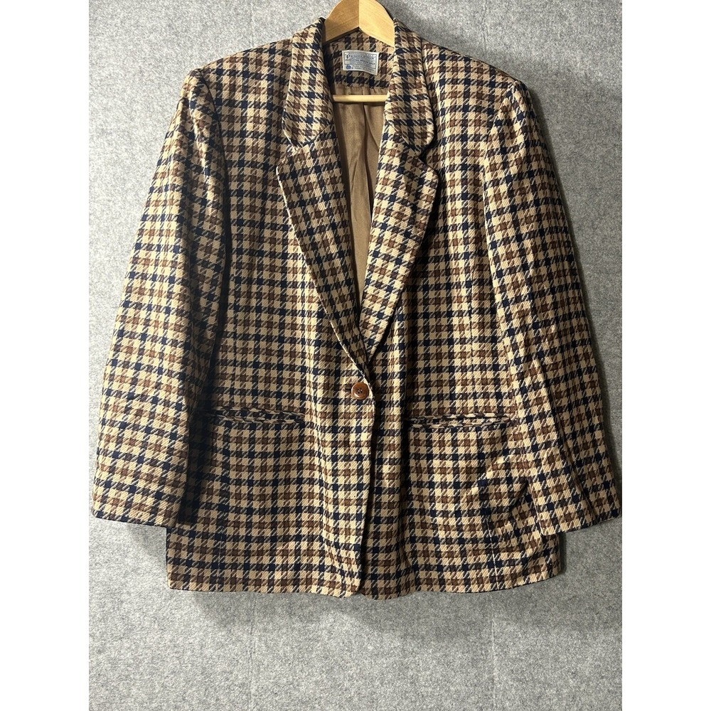 Vintage Pendleton Women's Houndstooth Blazer Jacket 100% Virgin Wool USA 80s 90s - Picture 1 of 13